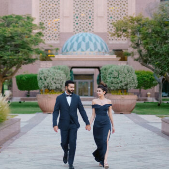 Framed by palatial Arabic architecture, this pre-wedding photoshoot in Abu Dhabi was steeped in glamour and luxury!