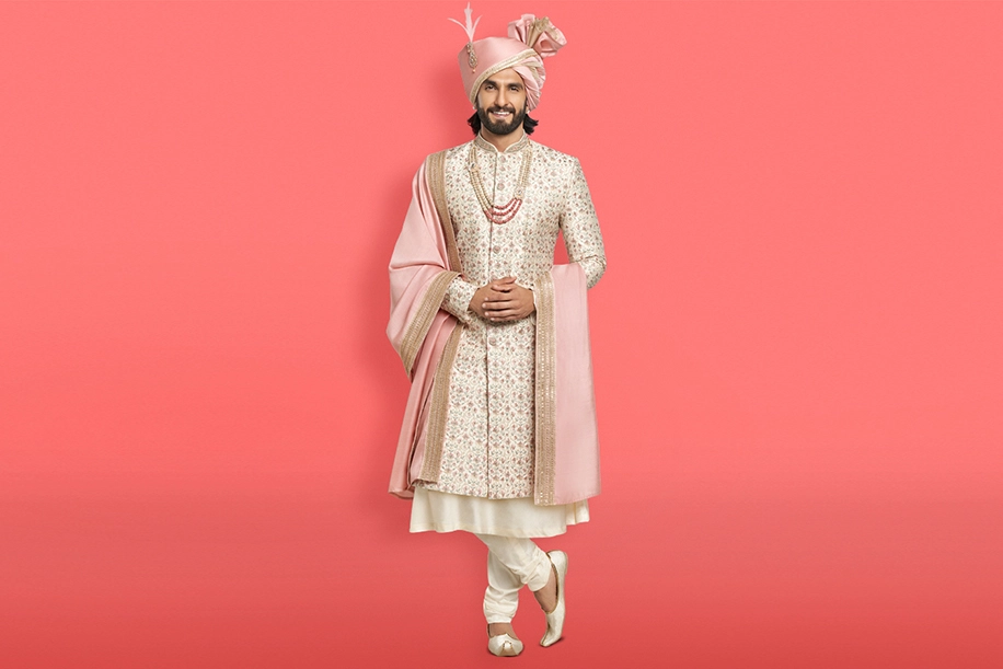 Yellow Festive Wear Mans Sherwani Ranveer Singh Style, Size: S