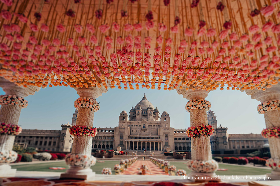 Colorful floral decor at Umaid Bhawan Palace, Jodhpur